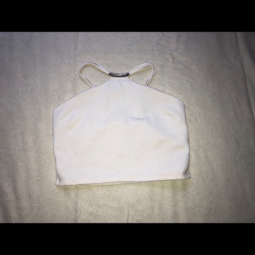White Halter Crop Top with Metal embellishment